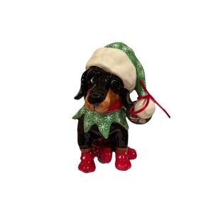 Blue Sky Clayworks Christmas Dachshund In Elf Hat Figurine HTF New